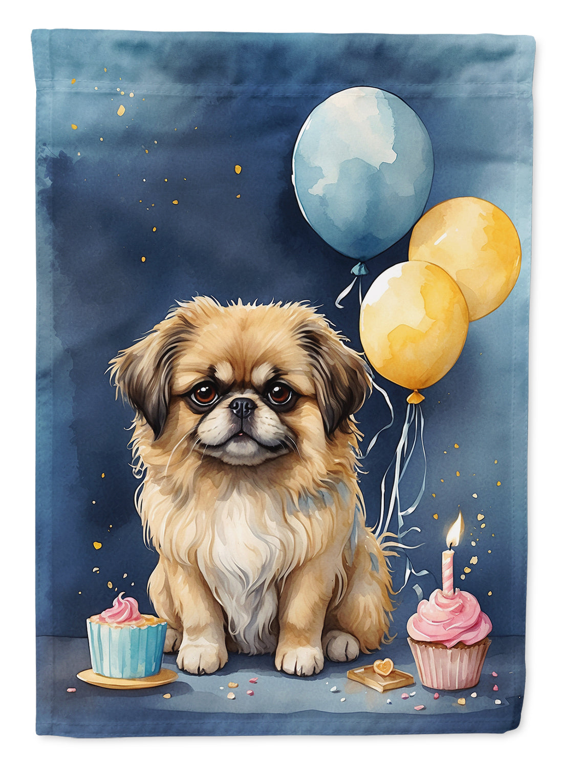 Pekingese Happy Birthday House Flag 28x40 Porch Sleeve Pole Decorative Outside Yard Banner Artwork Wall Hanging, Polyester