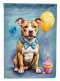 Pit Bull Terrier Happy Birthday House Flag 28x40 Porch Sleeve Pole Decorative Outside Yard Banner Artwork Wall Hanging, Polyester