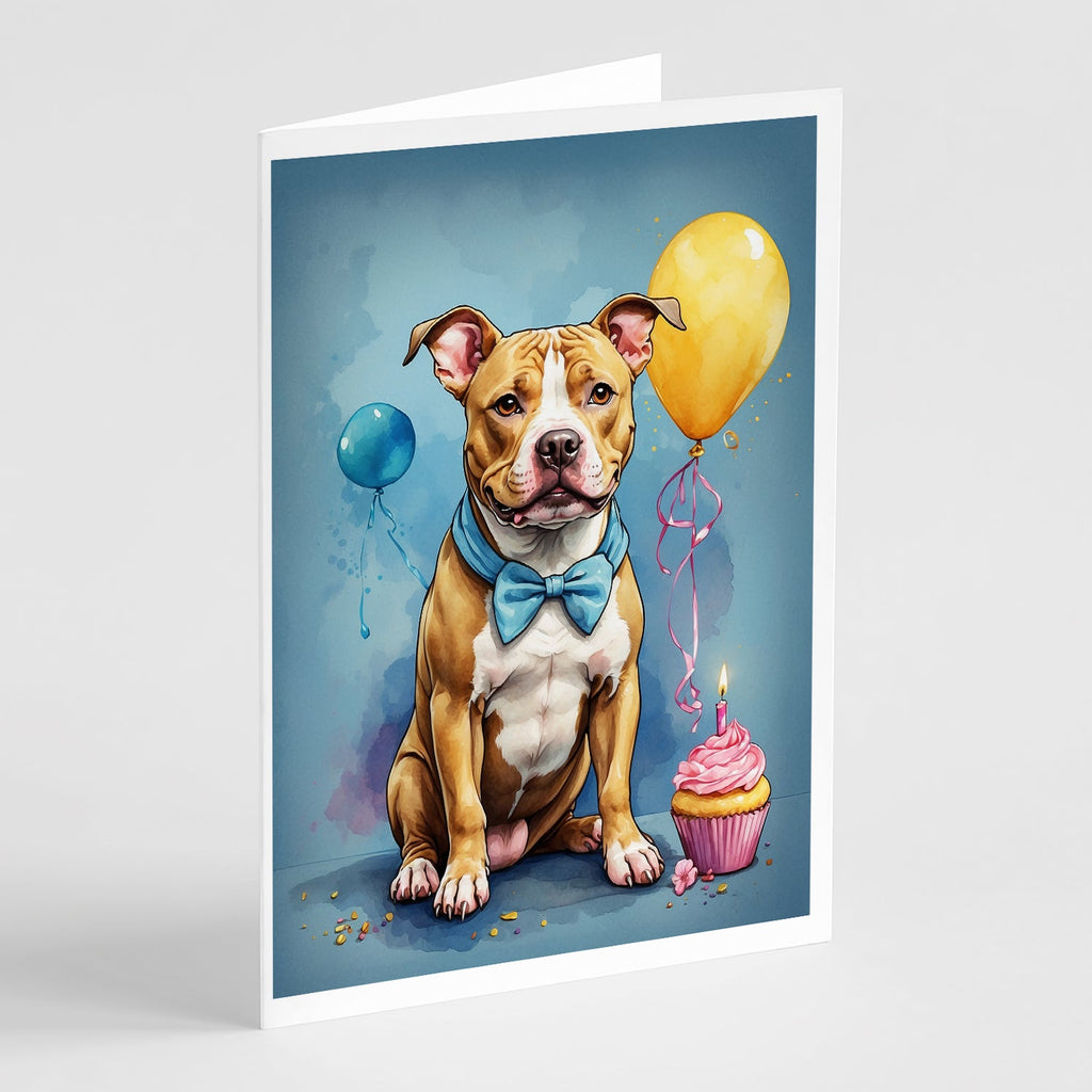 Pit Bull Terrier Happy Birthday Greeting Cards Pack of 8 Blank Cards with Envelopes Whimsical A7 Size 5x7