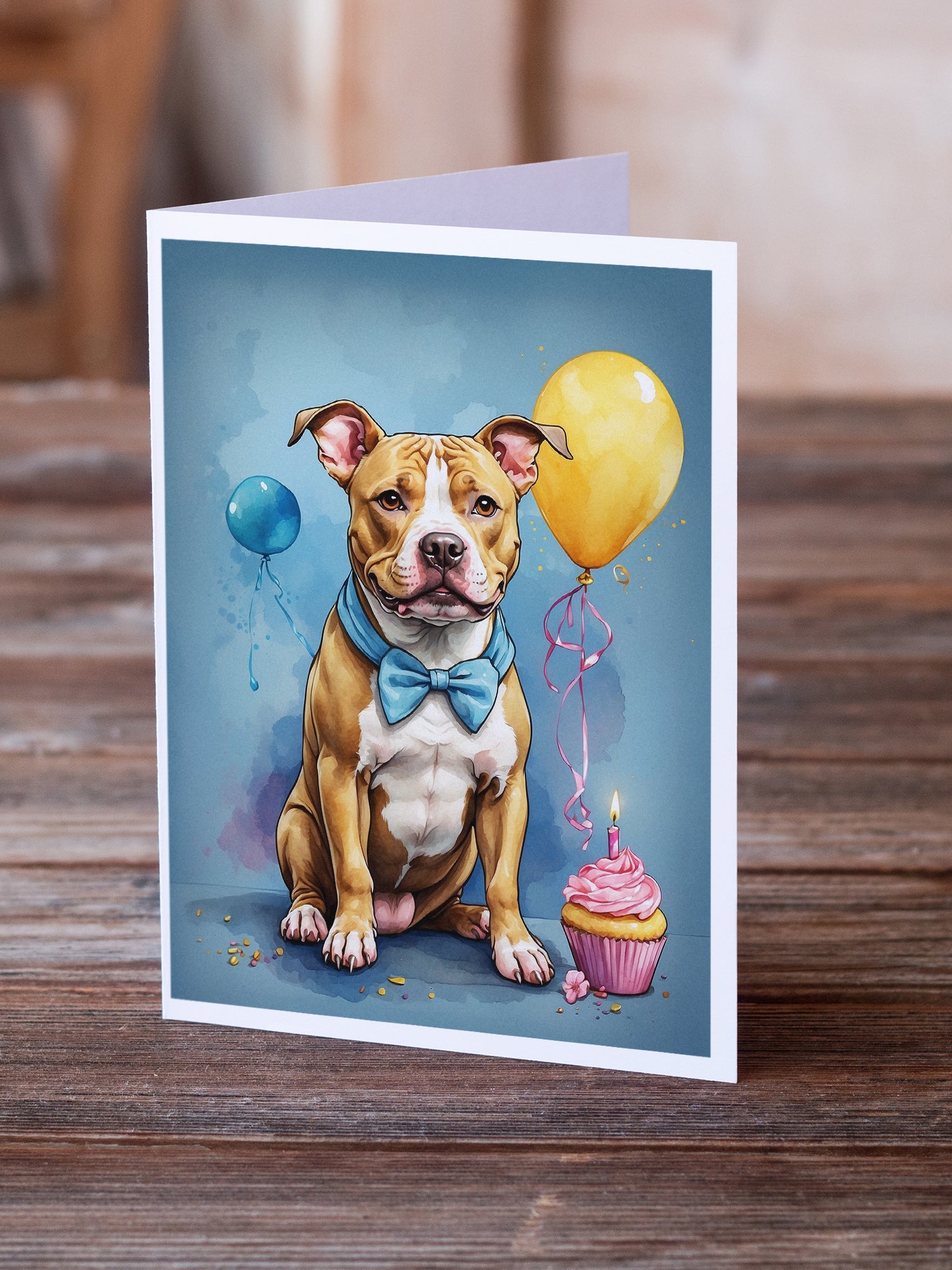 Pit Bull Terrier Happy Birthday Greeting Cards Pack of 8 Blank Cards with Envelopes Whimsical A7 Size 5x7