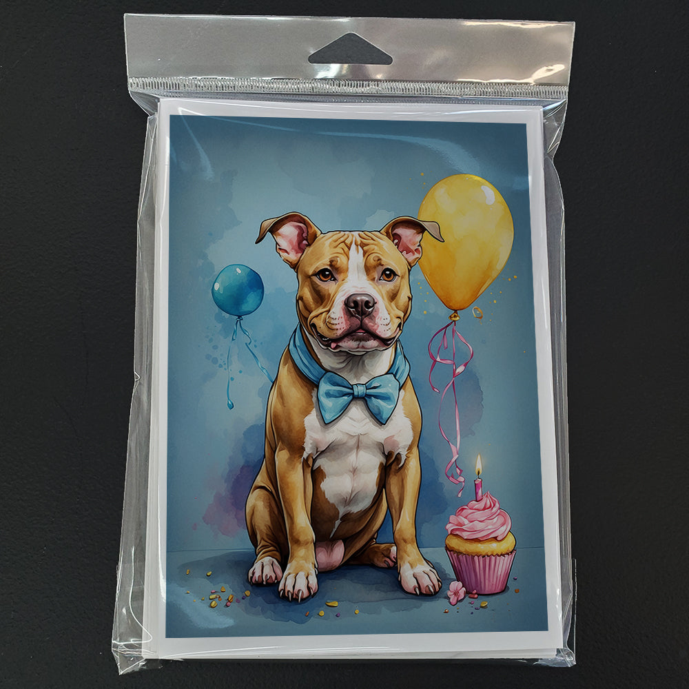 Pit Bull Terrier Happy Birthday Greeting Cards Pack of 8 Blank Cards with Envelopes Whimsical A7 Size 5x7