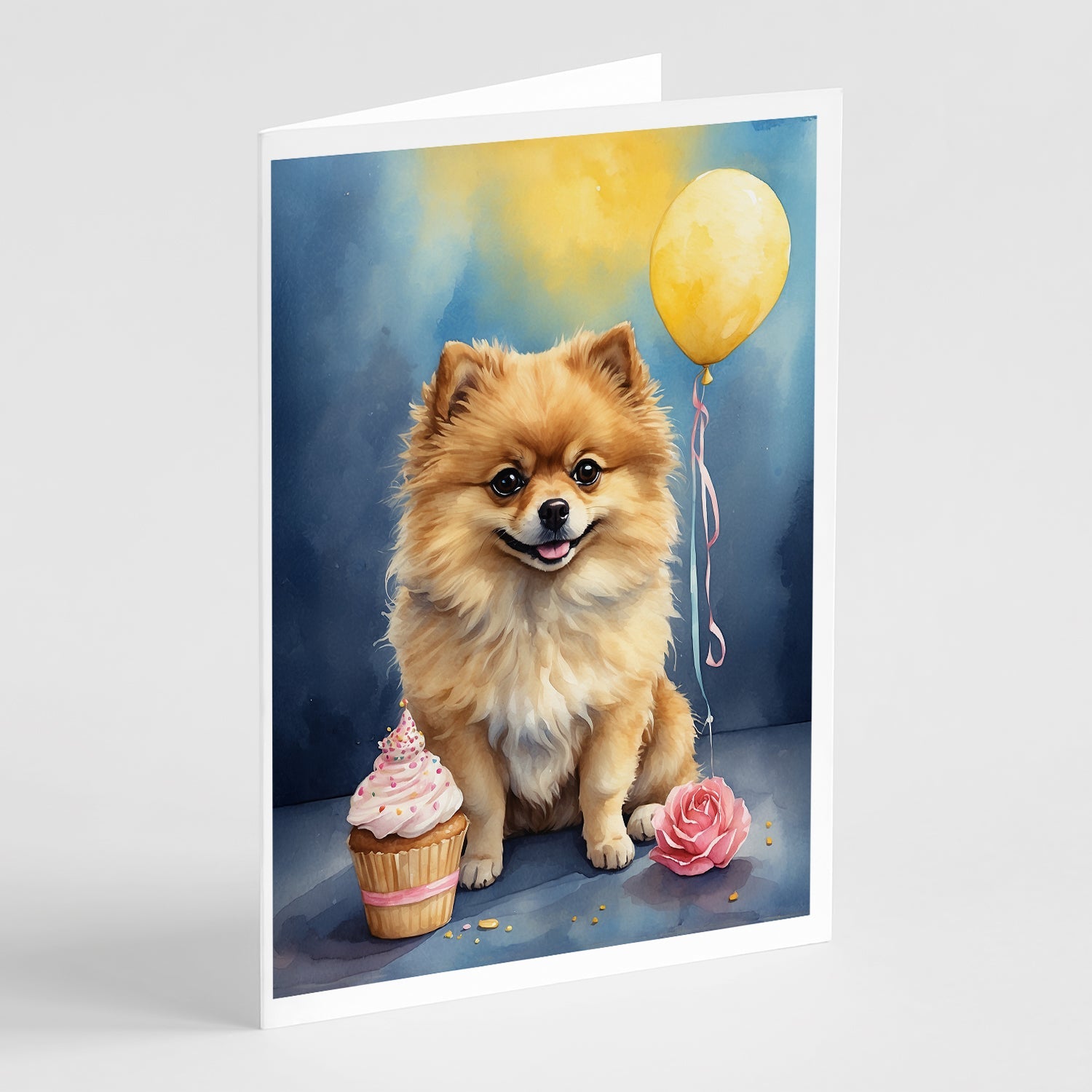 Pomeranian Happy Birthday Greeting Cards Pack of 8 Blank Cards with Envelopes Whimsical A7 Size 5x7