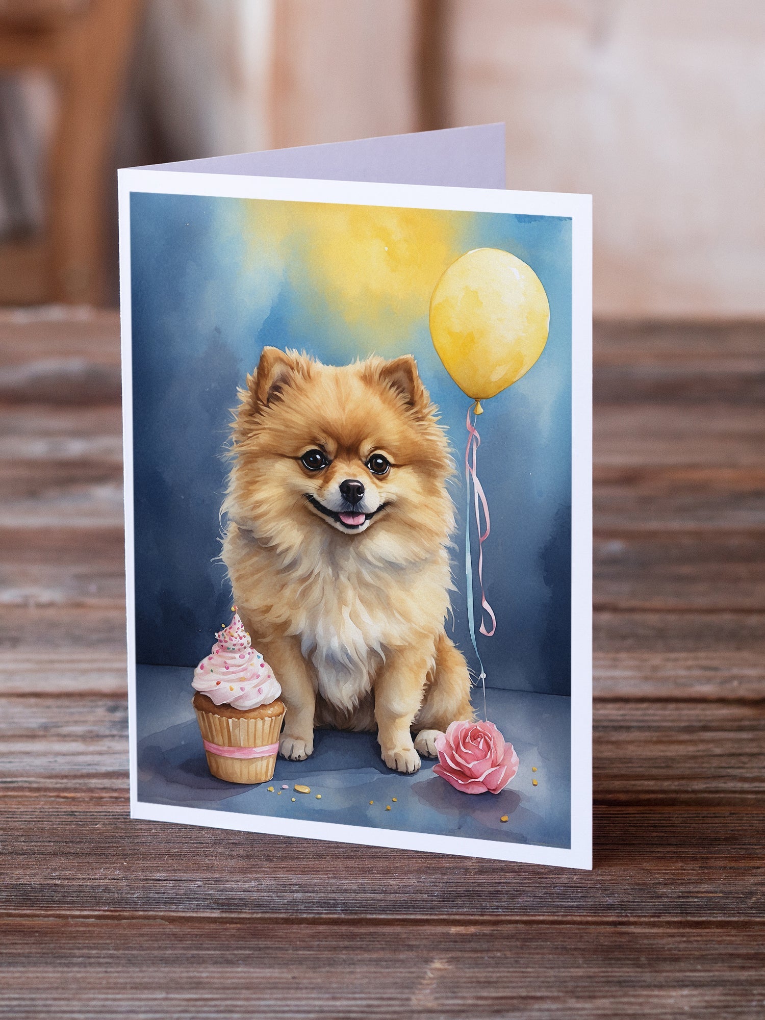 Pomeranian Happy Birthday Greeting Cards Pack of 8 Blank Cards with Envelopes Whimsical A7 Size 5x7