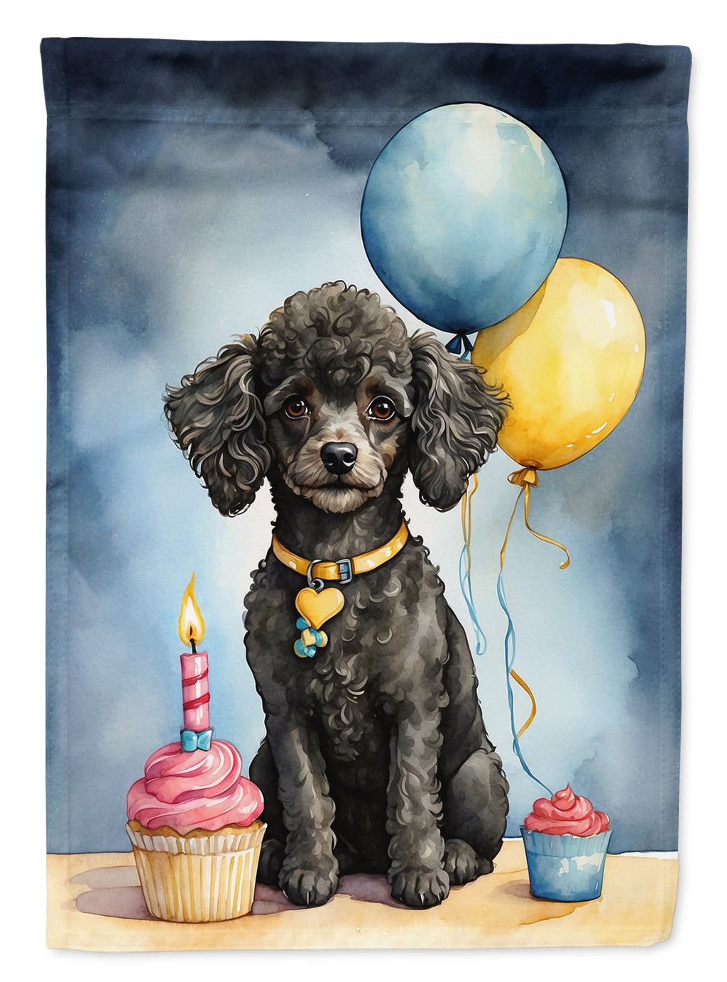 Black Toy Poodle Happy Birthday House Flag 28x40 Porch Sleeve Pole Decorative Outside Yard Banner Artwork Wall Hanging, Polyester