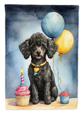 Black Toy Poodle Happy Birthday House Flag 28x40 Porch Sleeve Pole Decorative Outside Yard Banner Artwork Wall Hanging, Polyester