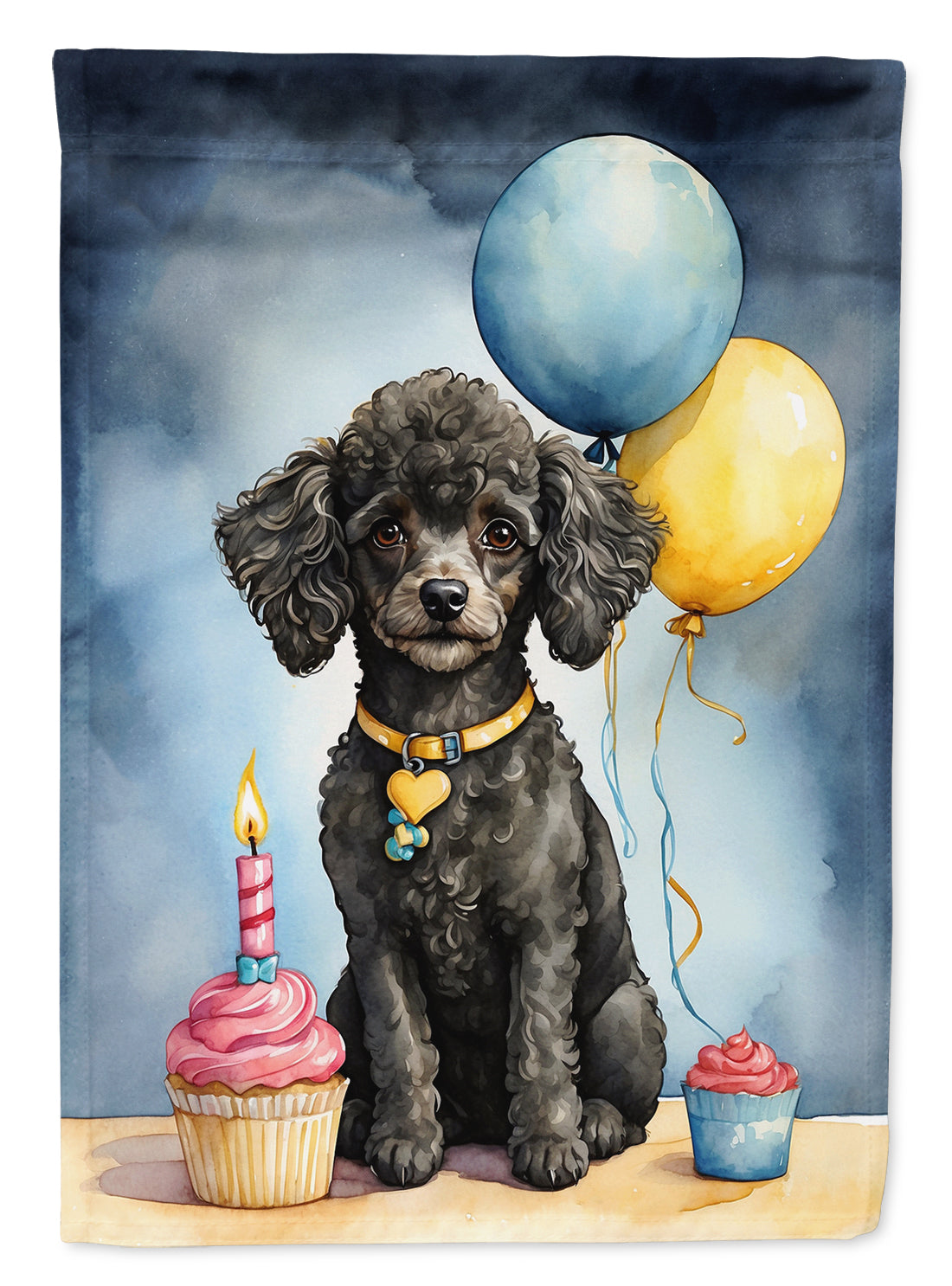 Black Toy Poodle Happy Birthday House Flag 28x40 Porch Sleeve Pole Decorative Outside Yard Banner Artwork Wall Hanging, Polyester