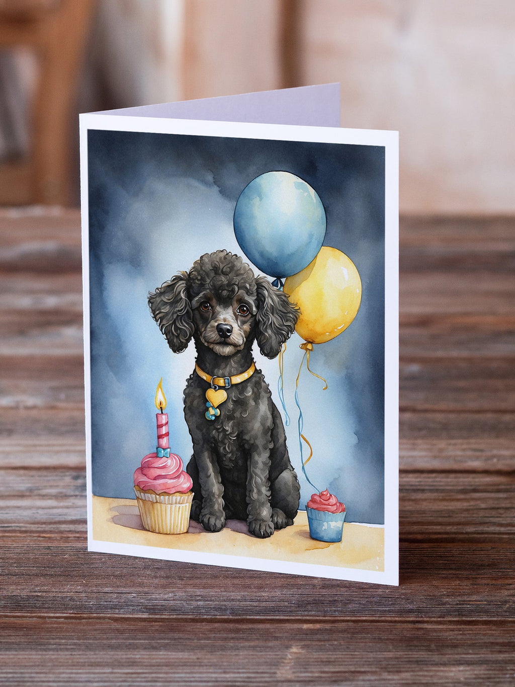 Black Toy Poodle Happy Birthday Greeting Cards Pack of 8 Blank Cards with Envelopes Whimsical A7 Size 5x7
