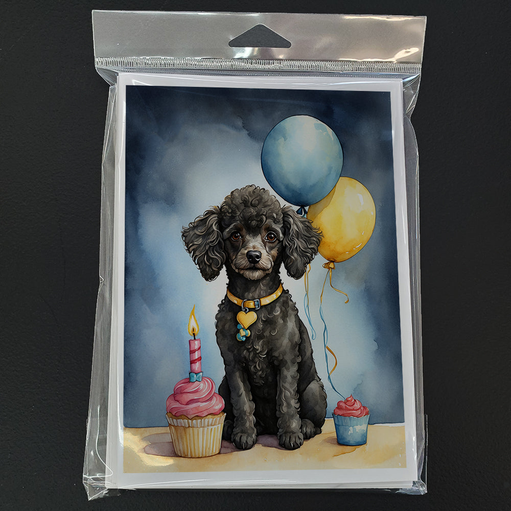 Black Toy Poodle Happy Birthday Greeting Cards Pack of 8 Blank Cards with Envelopes Whimsical A7 Size 5x7