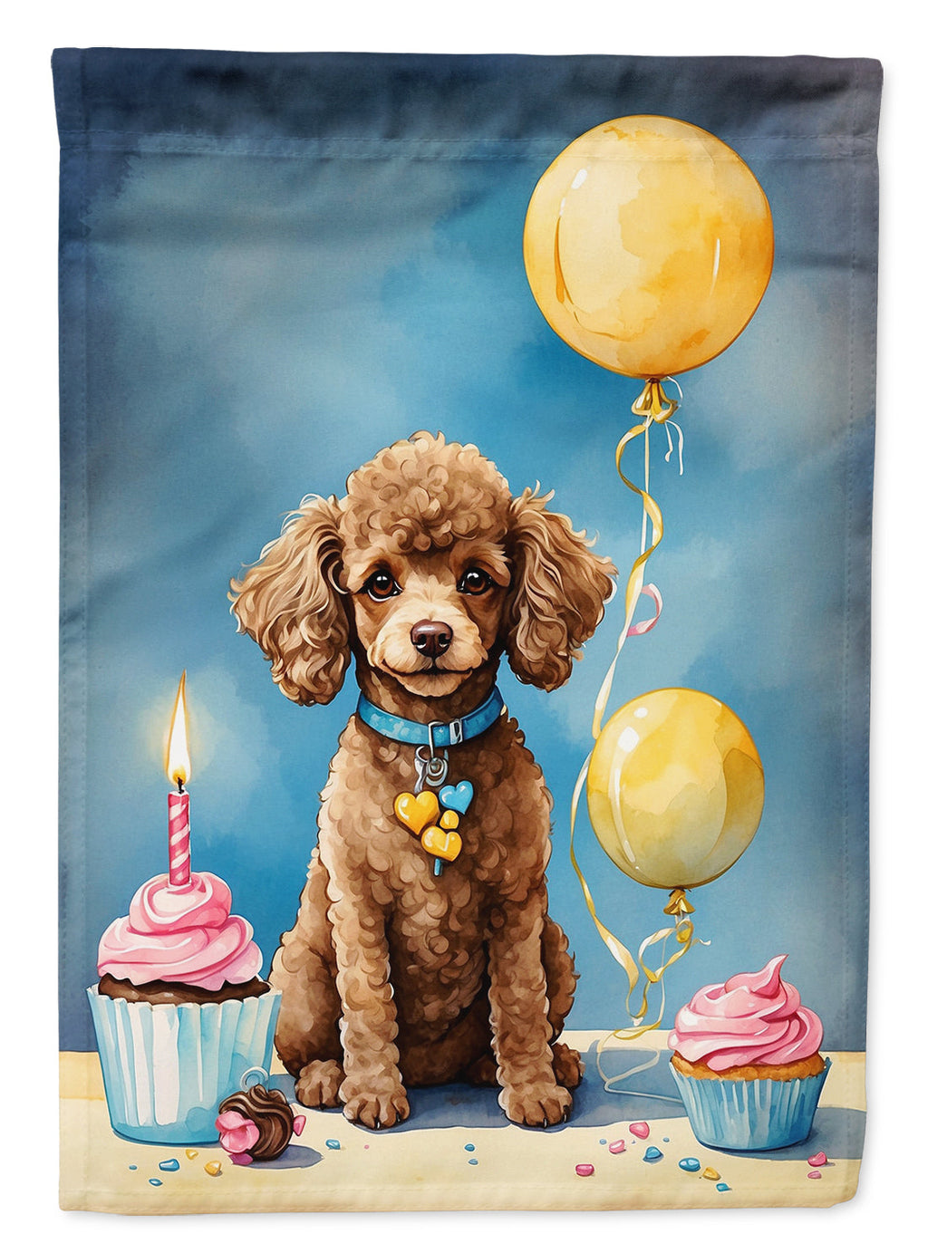 Chocolate Toy Poodle Happy Birthday House Flag 28x40 Porch Sleeve Pole Decorative Outside Yard Banner Artwork Wall Hanging, Polyester