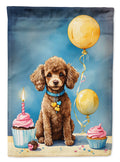 Chocolate Toy Poodle Happy Birthday House Flag 28x40 Porch Sleeve Pole Decorative Outside Yard Banner Artwork Wall Hanging, Polyester