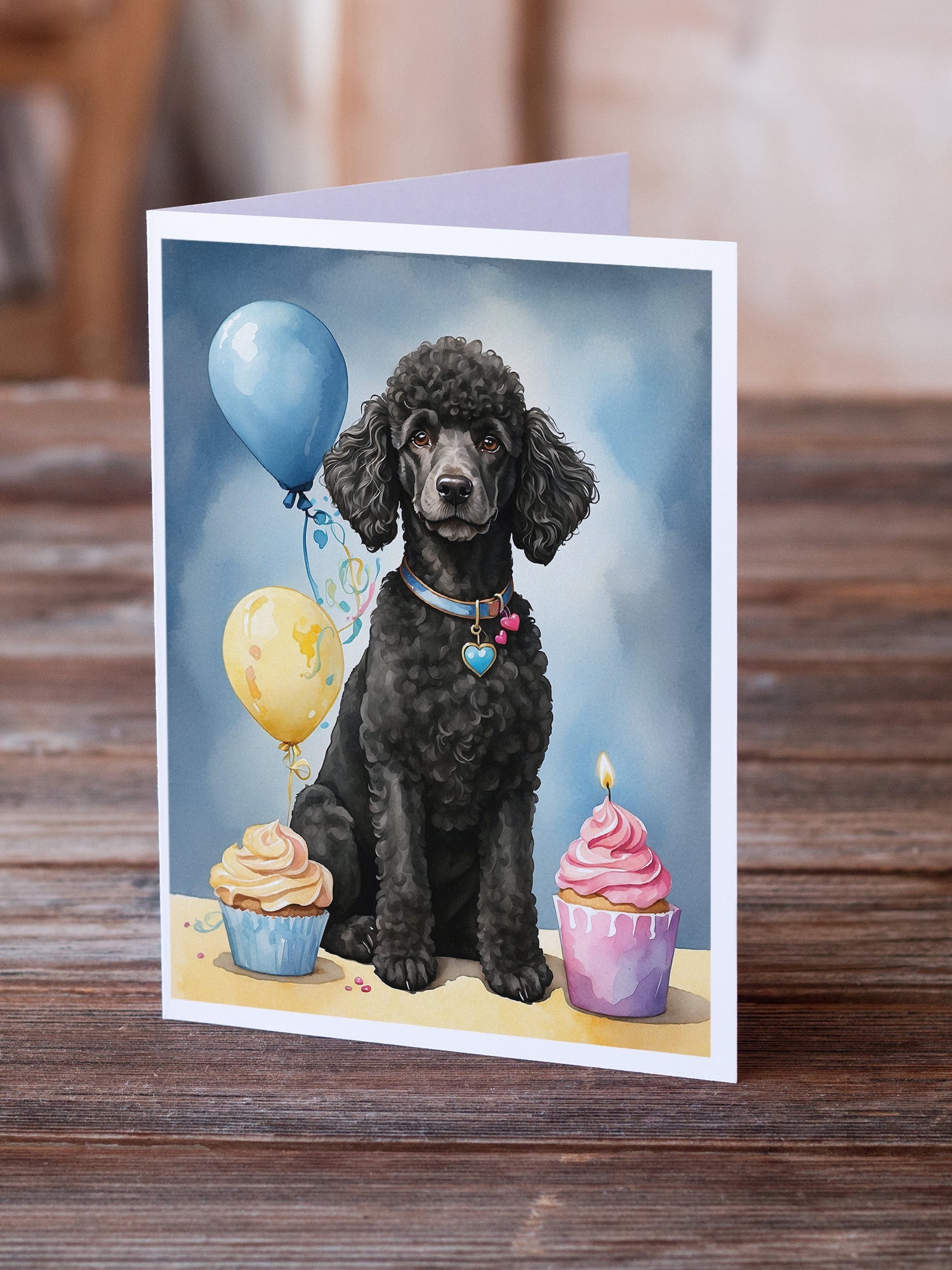 Black Standard Poodle Happy Birthday Greeting Cards Pack of 8 Blank Cards with Envelopes Whimsical A7 Size 5x7