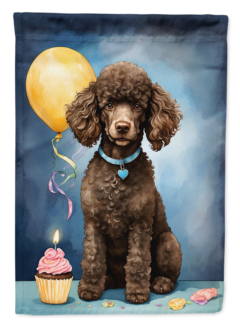 Chocolate Standard Poodle Happy Birthday House Flag 28x40 Porch Sleeve Pole Decorative Outside Yard Banner Artwork Wall Hanging, Polyester