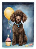 Chocolate Standard Poodle Happy Birthday House Flag 28x40 Porch Sleeve Pole Decorative Outside Yard Banner Artwork Wall Hanging, Polyester