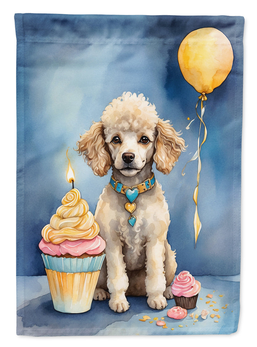 White Toy Poodle Happy Birthday House Flag 28x40 Porch Sleeve Pole Decorative Outside Yard Banner Artwork Wall Hanging, Polyester