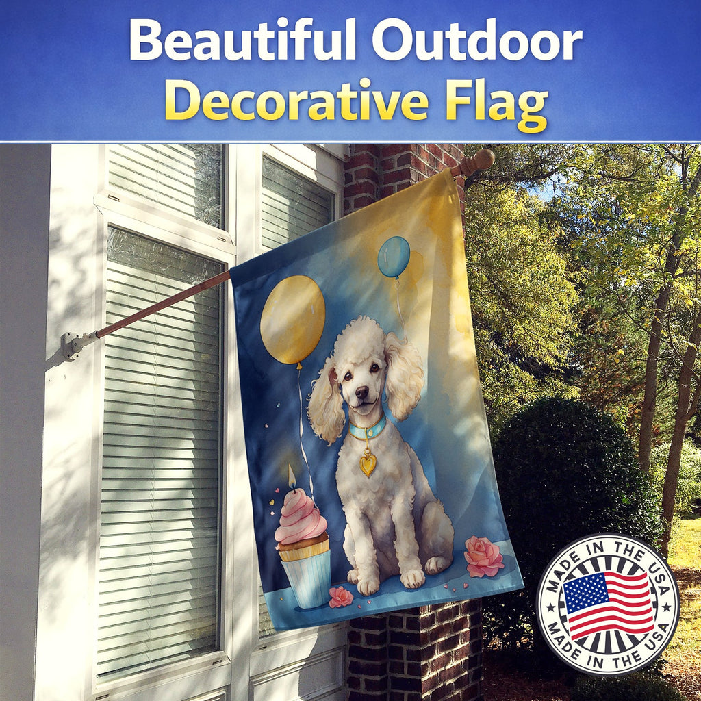 White Poodle Happy Birthday House Flag 28x40 Porch Sleeve Pole Decorative Outside Yard Banner Artwork Wall Hanging, Polyester