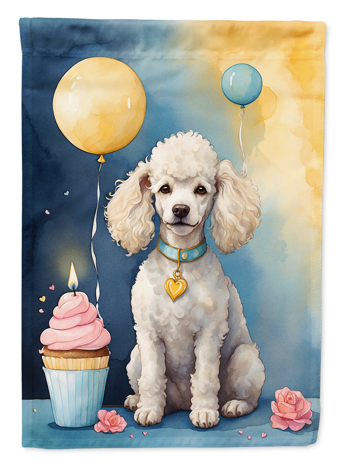 White Poodle Happy Birthday House Flag 28x40 Porch Sleeve Pole Decorative Outside Yard Banner Artwork Wall Hanging, Polyester