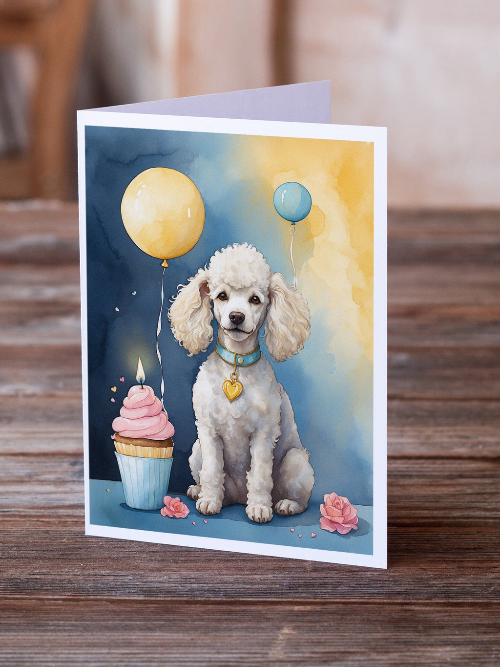 White Poodle Happy Birthday Greeting Cards Pack of 8 Blank Cards with Envelopes Whimsical A7 Size 5x7
