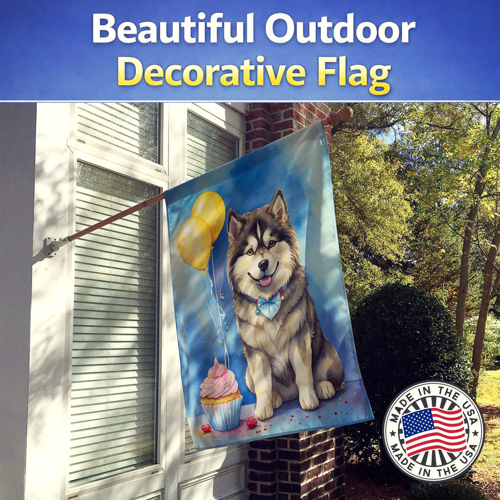 Alaskan Malamute Happy Birthday House Flag 28x40 Porch Sleeve Pole Decorative Outside Yard Banner Artwork Wall Hanging, Polyester