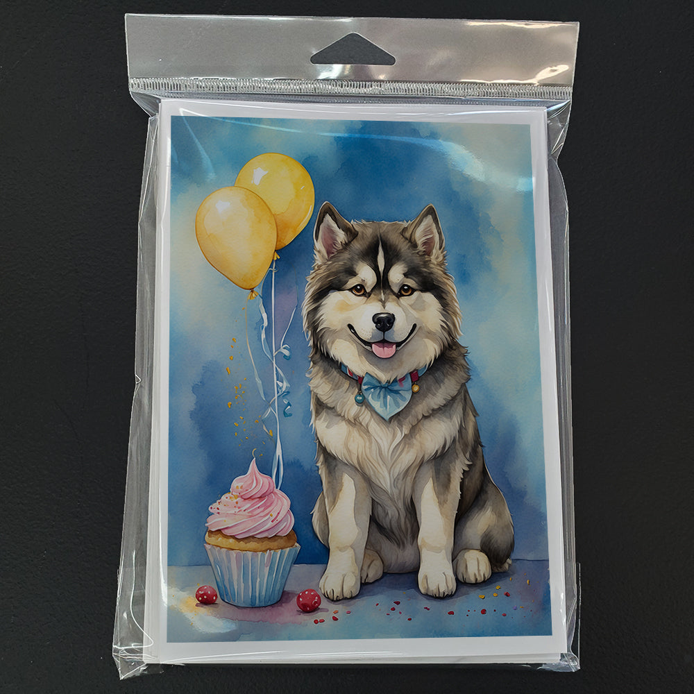 Alaskan Malamute Happy Birthday Greeting Cards Pack of 8 Blank Cards with Envelopes Whimsical A7 Size 5x7