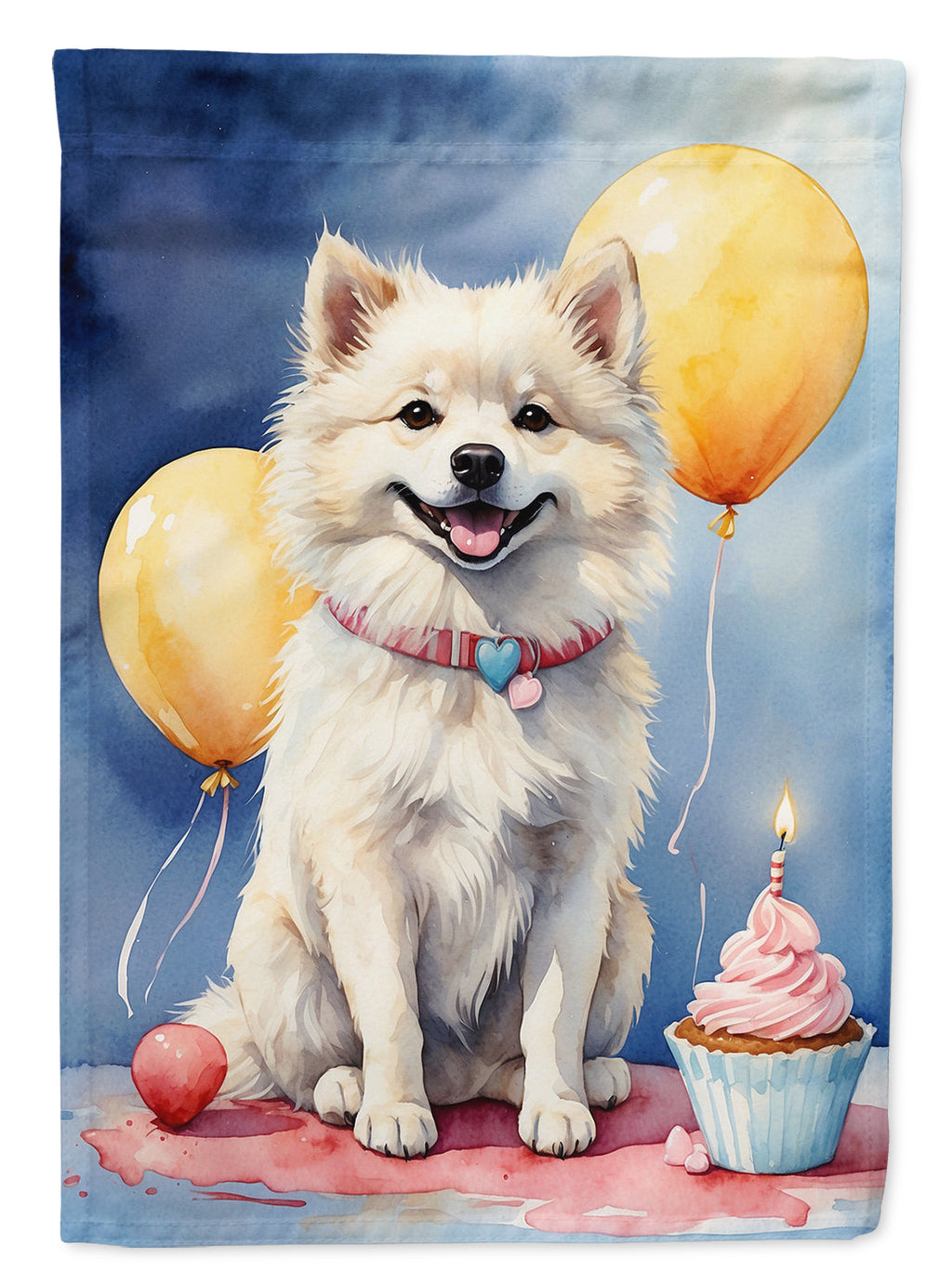 American Eskimo Happy Birthday House Flag 28x40 Porch Sleeve Pole Decorative Outside Yard Banner Artwork Wall Hanging, Polyester