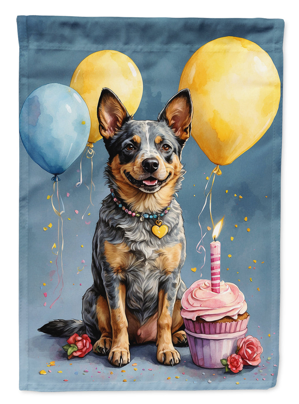 Australian Cattle Dog Happy Birthday House Flag 28x40 Porch Sleeve Pole Decorative Outside Yard Banner Artwork Wall Hanging, Polyester