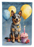 Australian Cattle Dog Happy Birthday House Flag 28x40 Porch Sleeve Pole Decorative Outside Yard Banner Artwork Wall Hanging, Polyester