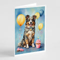 Australian Shepherd Happy Birthday Greeting Cards Pack of 8 Blank Cards with Envelopes Whimsical A7 Size 5x7
