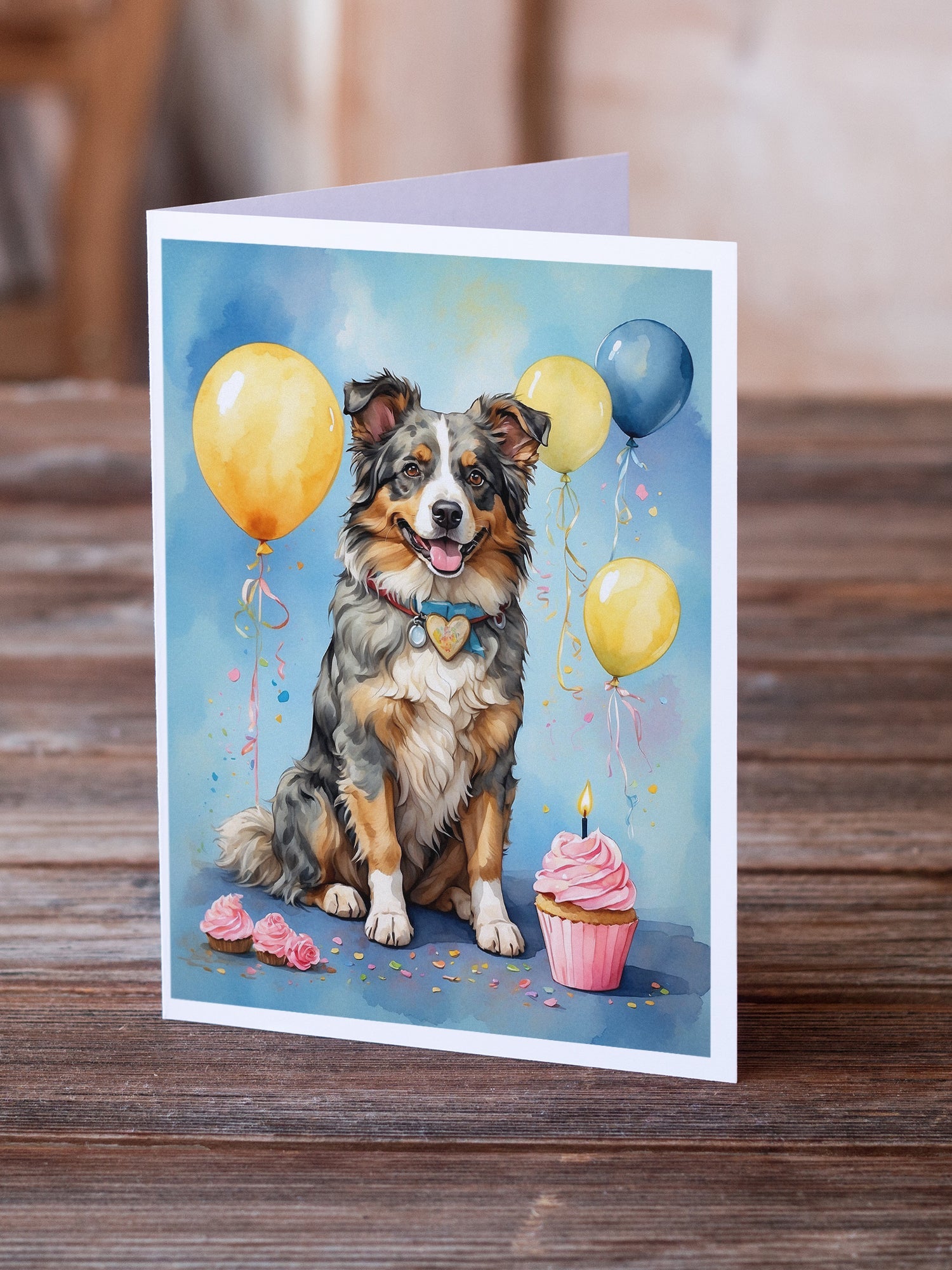 Australian Shepherd Happy Birthday Greeting Cards Pack of 8 Blank Cards with Envelopes Whimsical A7 Size 5x7