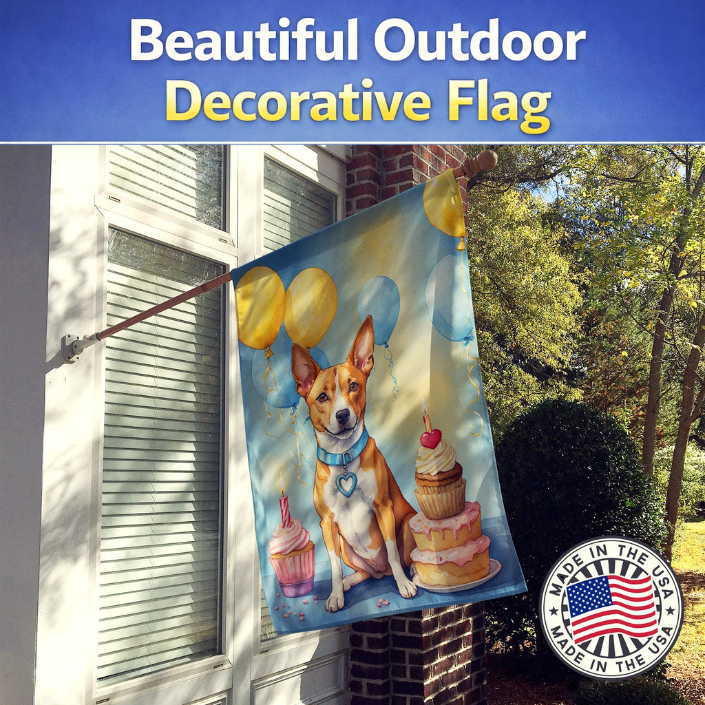 Basenji Happy Birthday House Flag 28x40 Porch Sleeve Pole Decorative Outside Yard Banner Artwork Wall Hanging, Polyester