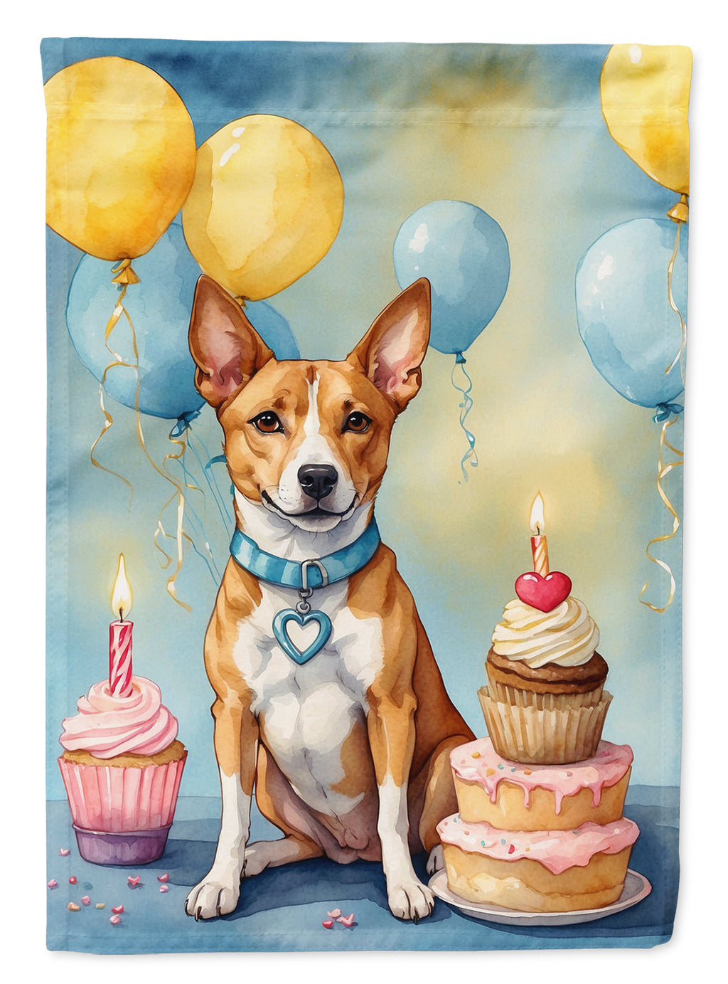 Basenji Happy Birthday House Flag 28x40 Porch Sleeve Pole Decorative Outside Yard Banner Artwork Wall Hanging, Polyester
