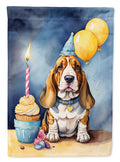Basset Hound Happy Birthday House Flag 28x40 Porch Sleeve Pole Decorative Outside Yard Banner Artwork Wall Hanging, Polyester
