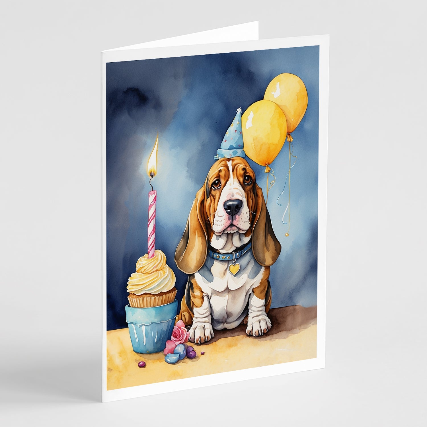 Basset Hound Happy Birthday Greeting Cards Pack of 8 Blank Cards with Envelopes Whimsical A7 Size 5x7