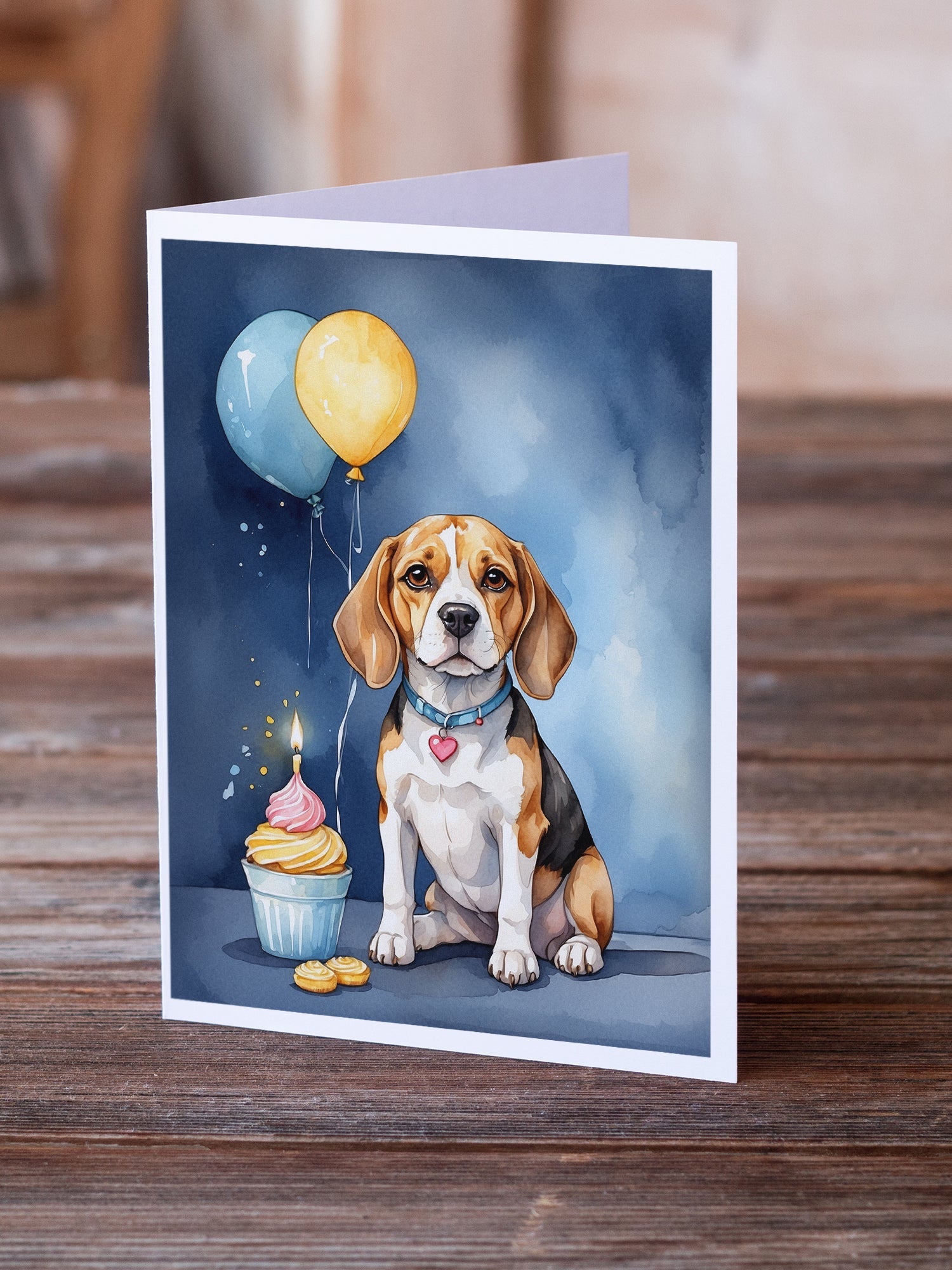 Beagle Happy Birthday Greeting Cards Pack of 8 Blank Cards with Envelopes Whimsical A7 Size 5x7