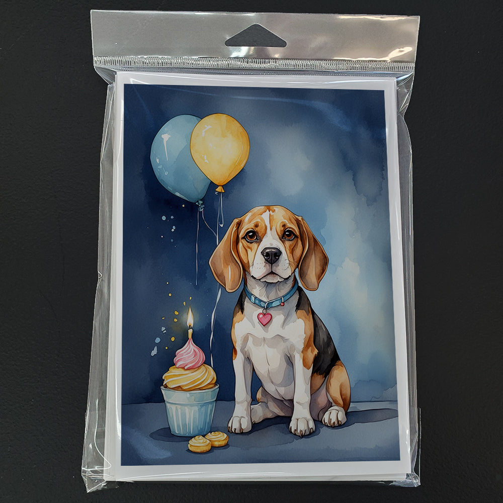 Beagle Happy Birthday Greeting Cards Pack of 8 Blank Cards with Envelopes Whimsical A7 Size 5x7
