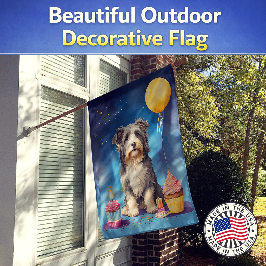Bearded Collie Happy Birthday House Flag 28x40 Porch Sleeve Pole Decorative Outside Yard Banner Artwork Wall Hanging, Polyester
