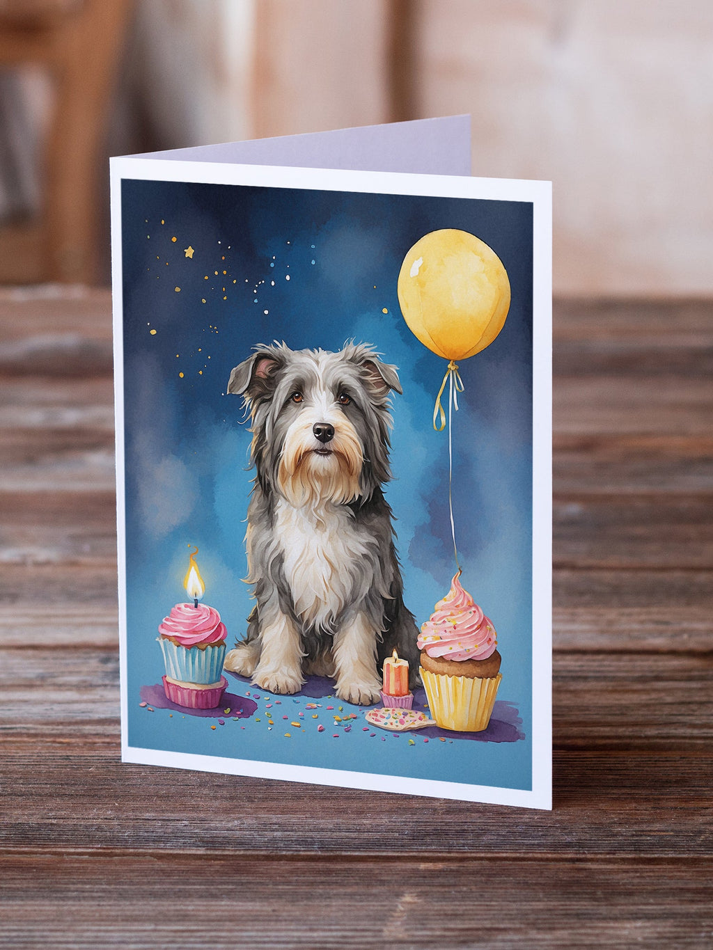 Bearded Collie Happy Birthday Greeting Cards Pack of 8 Blank Cards with Envelopes Whimsical A7 Size 5x7