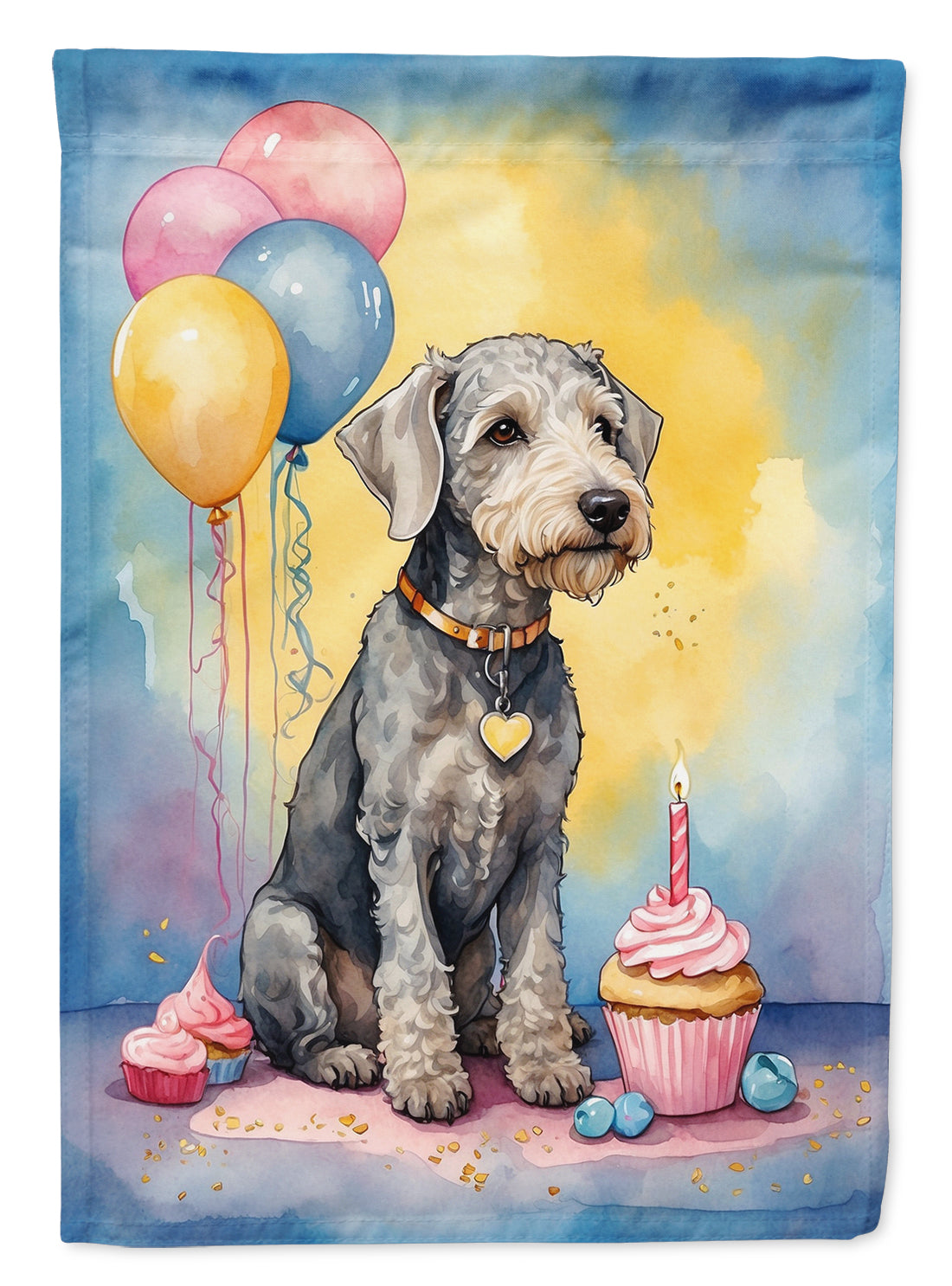 Bedlington Terrier Happy Birthday House Flag 28x40 Porch Sleeve Pole Decorative Outside Yard Banner Artwork Wall Hanging, Polyester