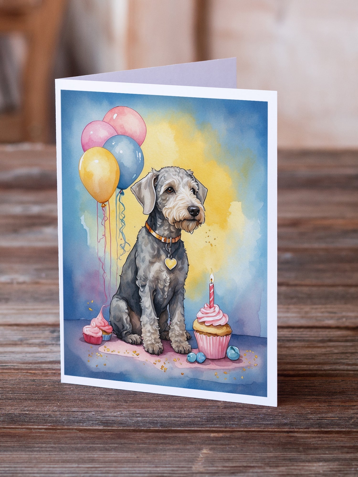 Bedlington Terrier Happy Birthday Greeting Cards Pack of 8 Blank Cards with Envelopes Whimsical A7 Size 5x7