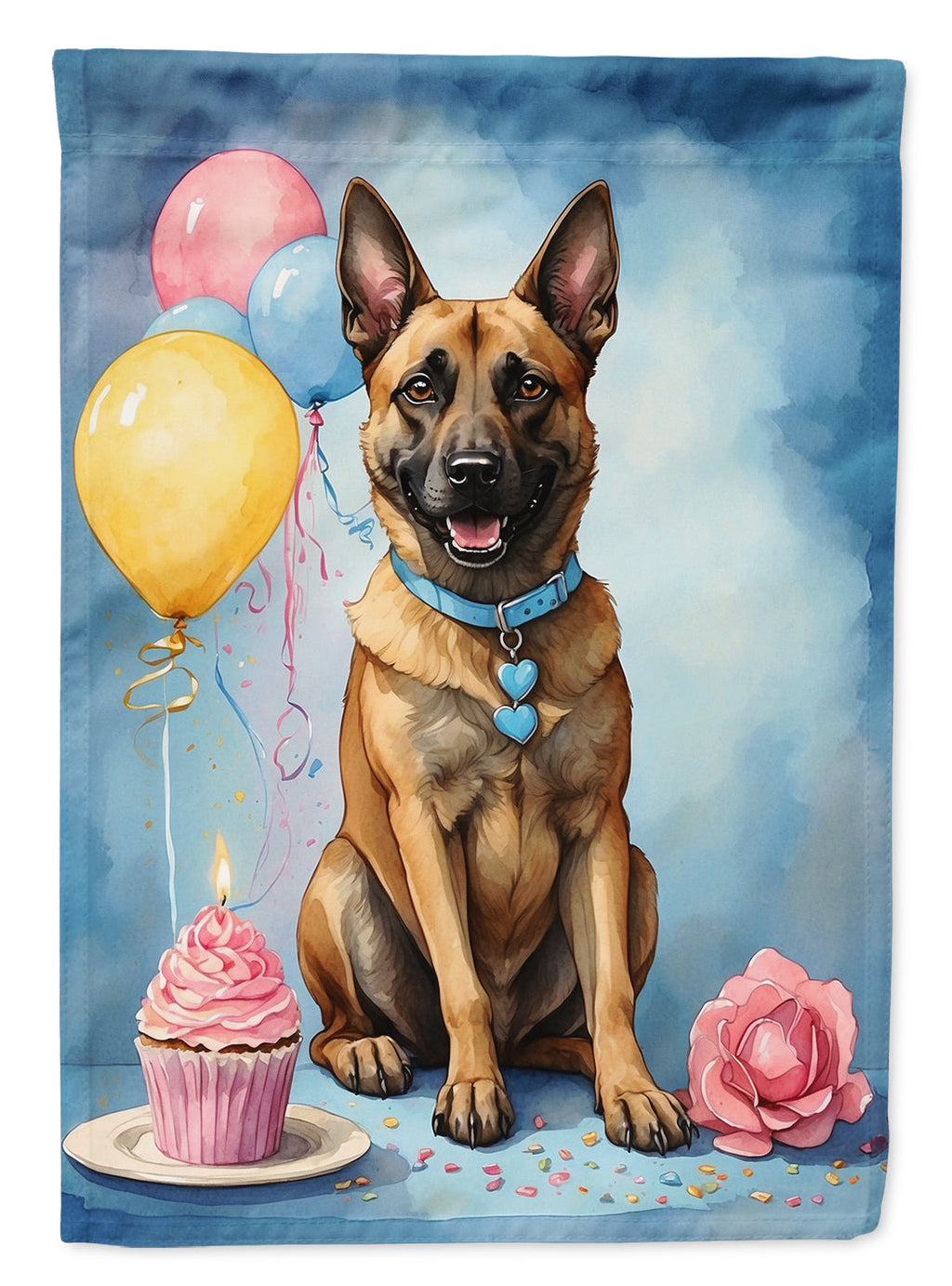 Belgian Malinois Happy Birthday House Flag 28x40 Porch Sleeve Pole Decorative Outside Yard Banner Artwork Wall Hanging, Polyester