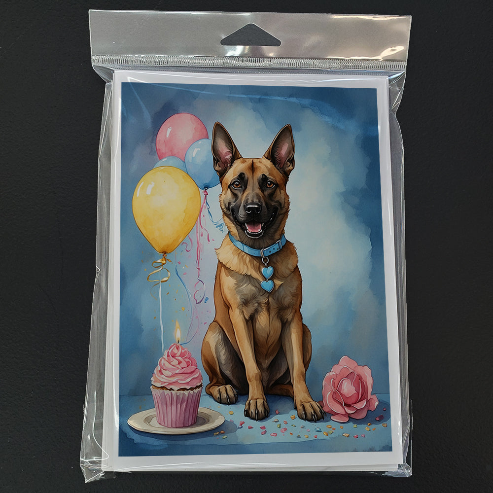 Belgian Malinois Happy Birthday Greeting Cards Pack of 8 Blank Cards with Envelopes Whimsical A7 Size 5x7