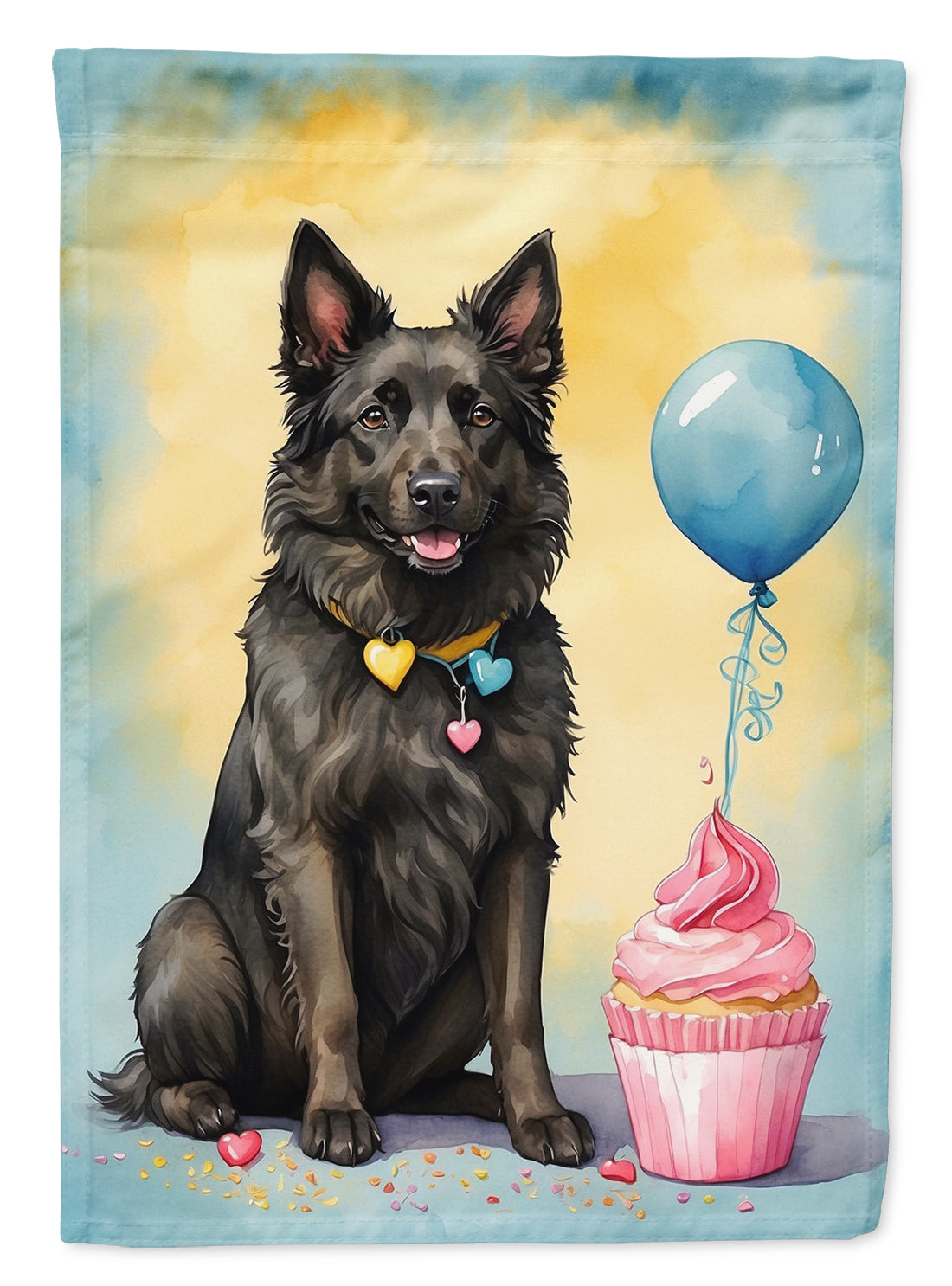 Belgian Sheepdog Happy Birthday House Flag 28x40 Porch Sleeve Pole Decorative Outside Yard Banner Artwork Wall Hanging, Polyester
