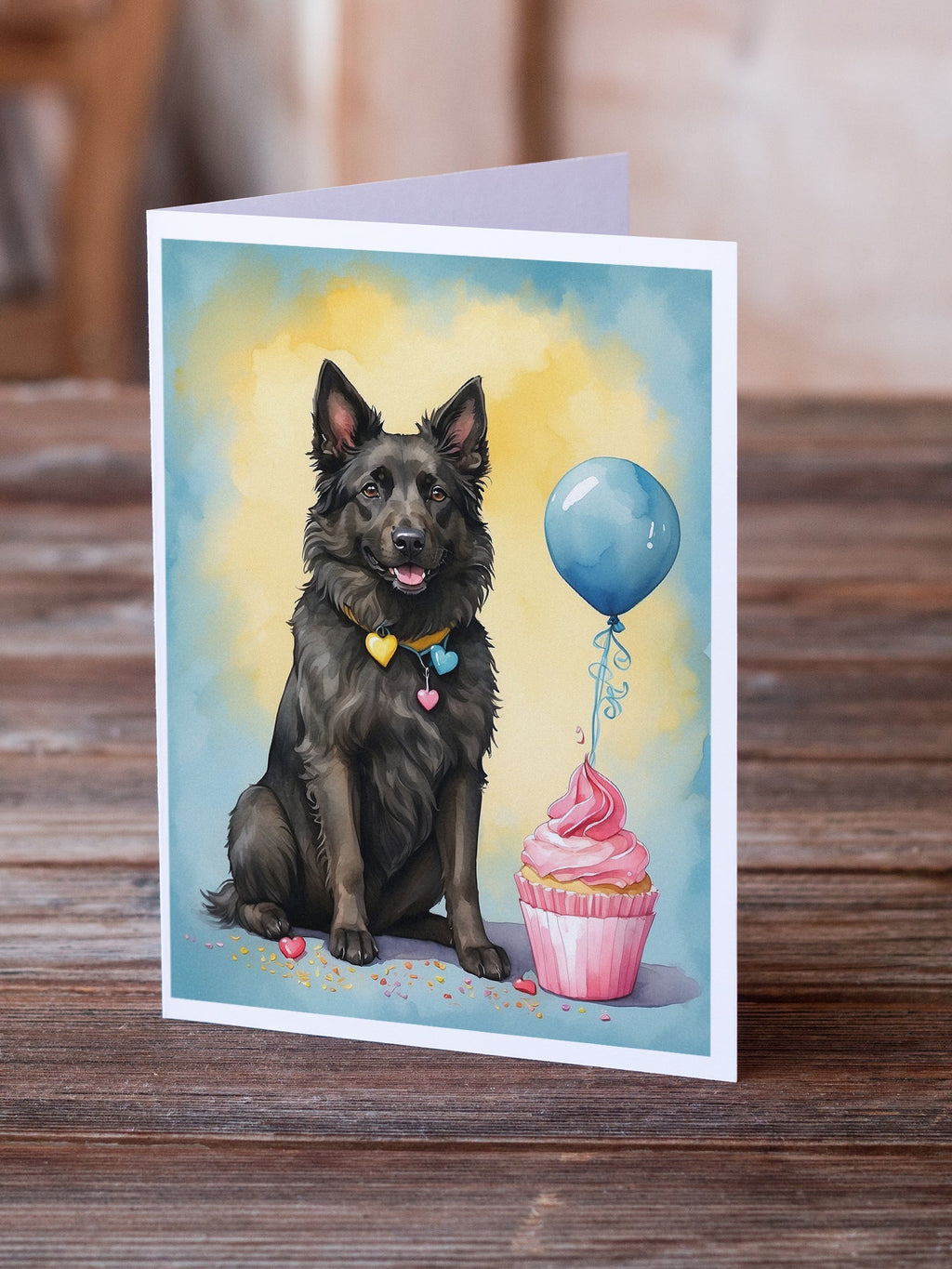 Belgian Sheepdog Happy Birthday Greeting Cards Pack of 8 Blank Cards with Envelopes Whimsical A7 Size 5x7