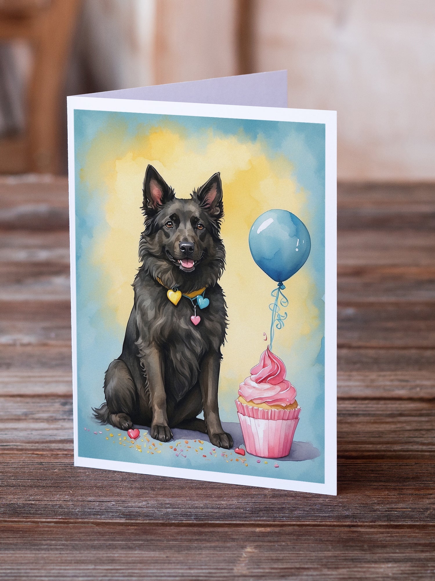 Belgian Sheepdog Happy Birthday Greeting Cards Pack of 8 Blank Cards with Envelopes Whimsical A7 Size 5x7