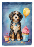 Bernedoodle Happy Birthday House Flag 28x40 Porch Sleeve Pole Decorative Outside Yard Banner Artwork Wall Hanging, Polyester