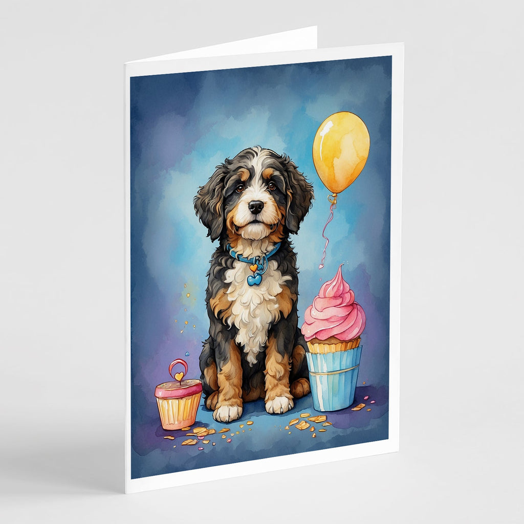 Bernedoodle Happy Birthday Greeting Cards Pack of 8 Blank Cards with Envelopes Whimsical A7 Size 5x7