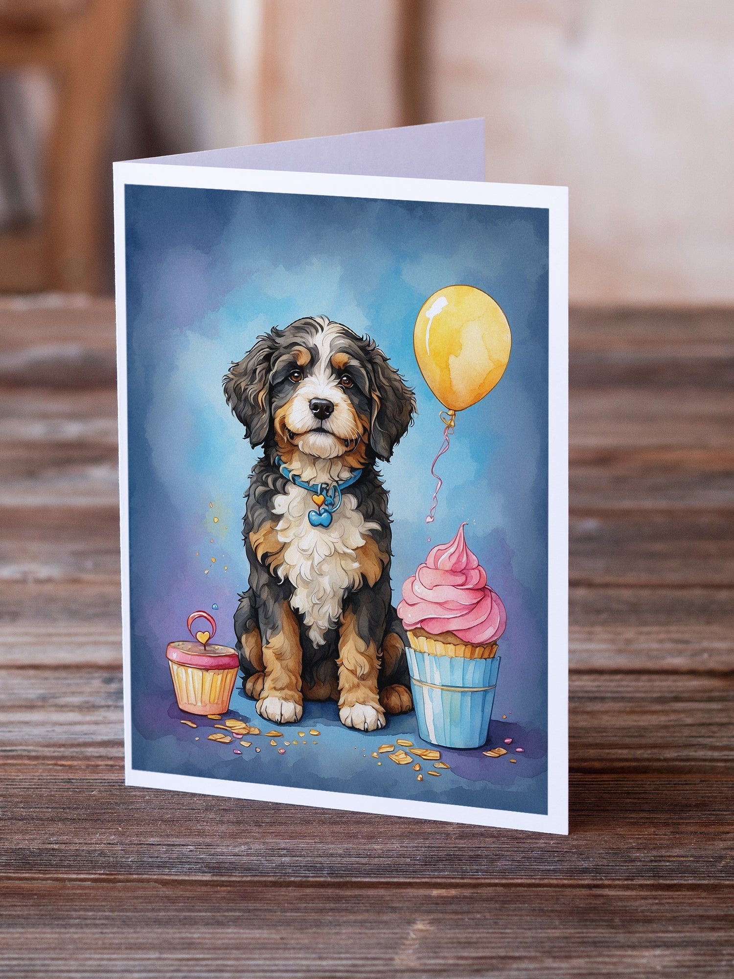 Bernedoodle Happy Birthday Greeting Cards Pack of 8 Blank Cards with Envelopes Whimsical A7 Size 5x7