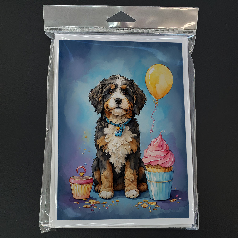 Bernedoodle Happy Birthday Greeting Cards Pack of 8 Blank Cards with Envelopes Whimsical A7 Size 5x7