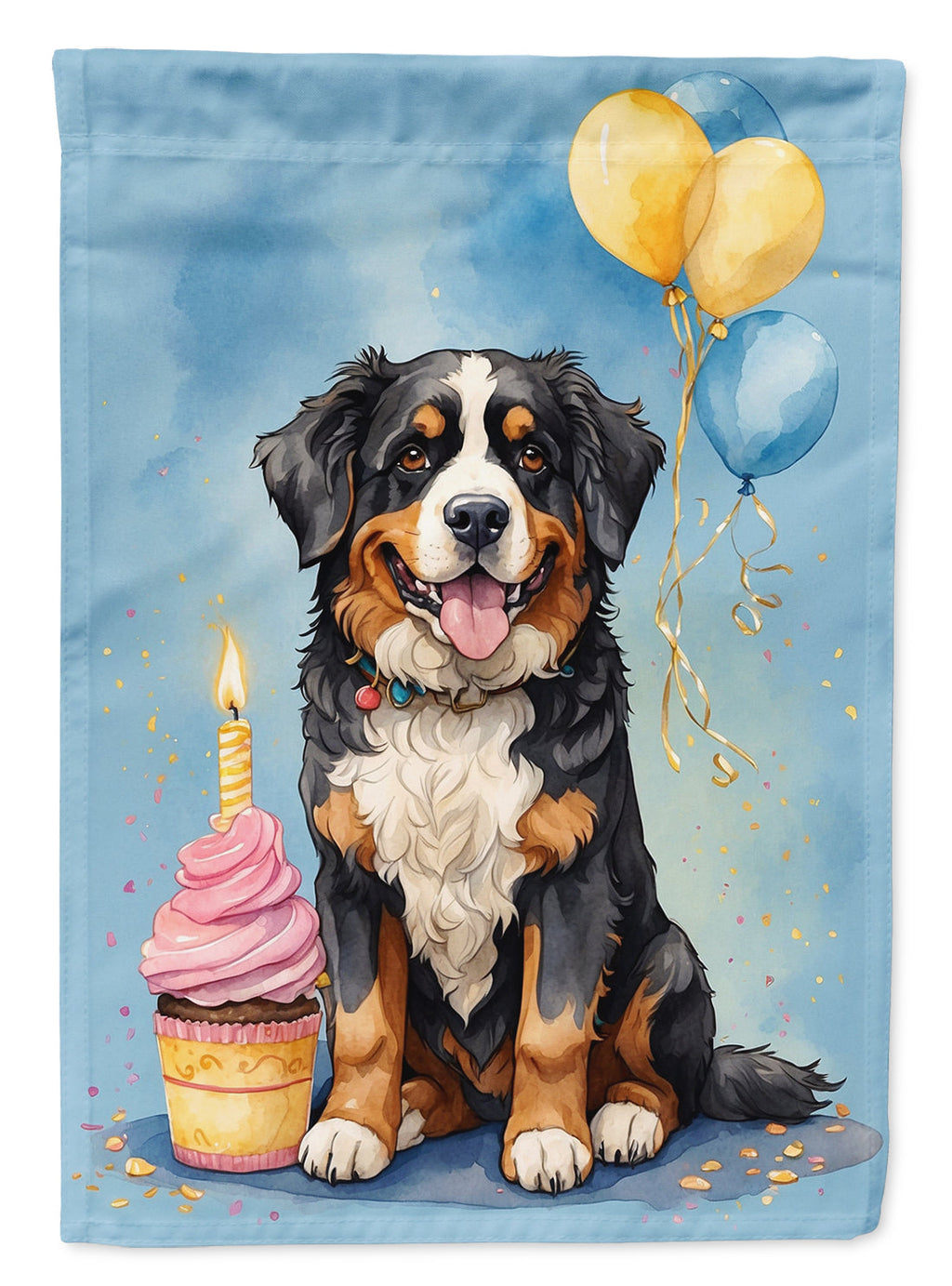 Bernese Mountain Dog Happy Birthday House Flag 28x40 Porch Sleeve Pole Decorative Outside Yard Banner Artwork Wall Hanging, Polyester