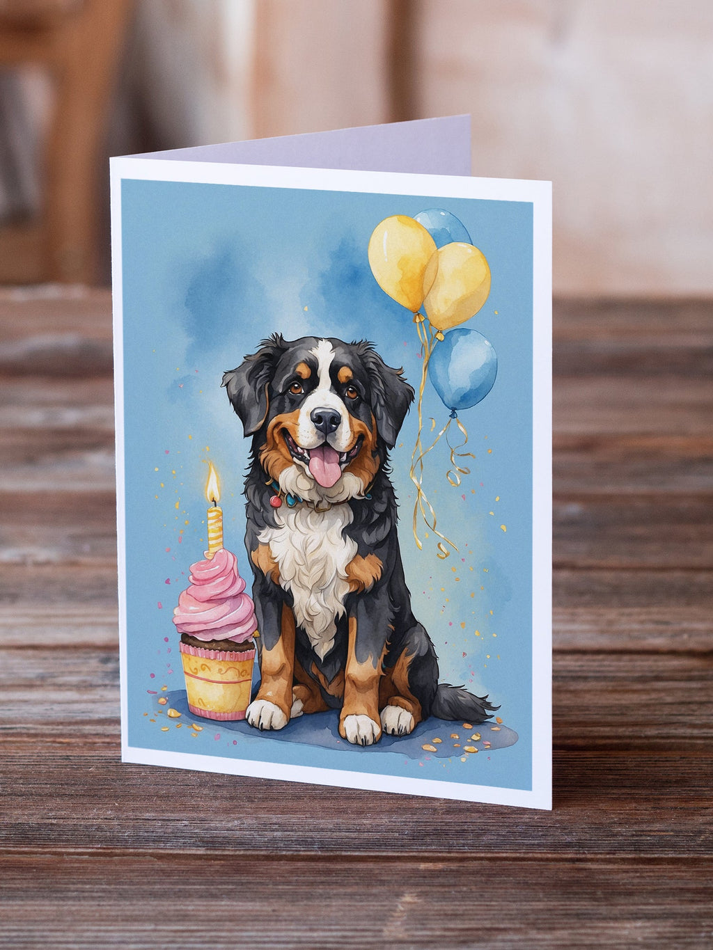 Bernese Mountain Dog Happy Birthday Greeting Cards Pack of 8 Blank Cards with Envelopes Whimsical A7 Size 5x7