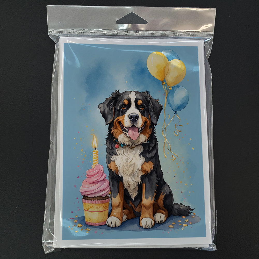 Bernese Mountain Dog Happy Birthday Greeting Cards Pack of 8 Blank Cards with Envelopes Whimsical A7 Size 5x7